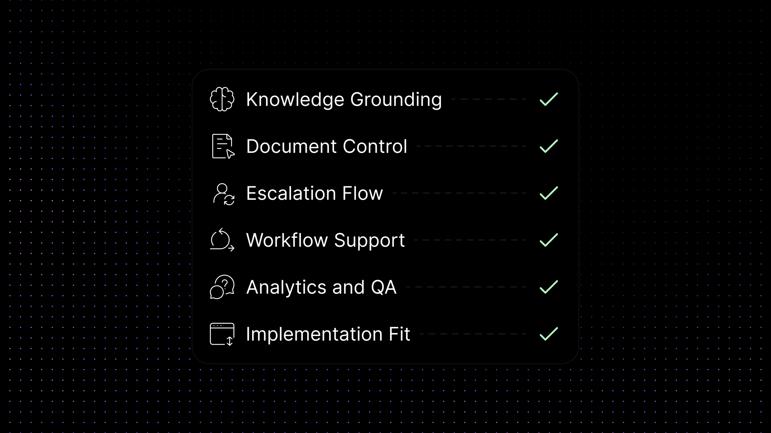 Evaluation checklist for knowledge base AI chatbot platforms covering knowledge grounding, document control, escalation flow, workflow support, analytics, and implementation fit
