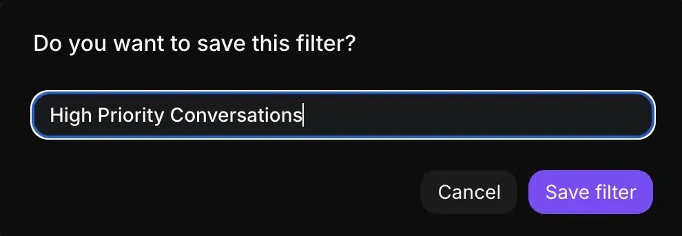Inquirly conversation folder header showing the delete bin icon for removing a saved folder