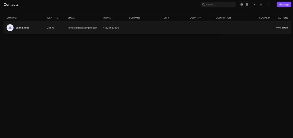 Inquirly contact profile page showing customer details, labels, and conversation history