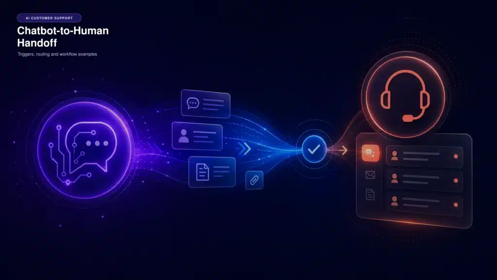 Chatbot-to-human handoff transferring customer context from an AI assistant to a support agent.